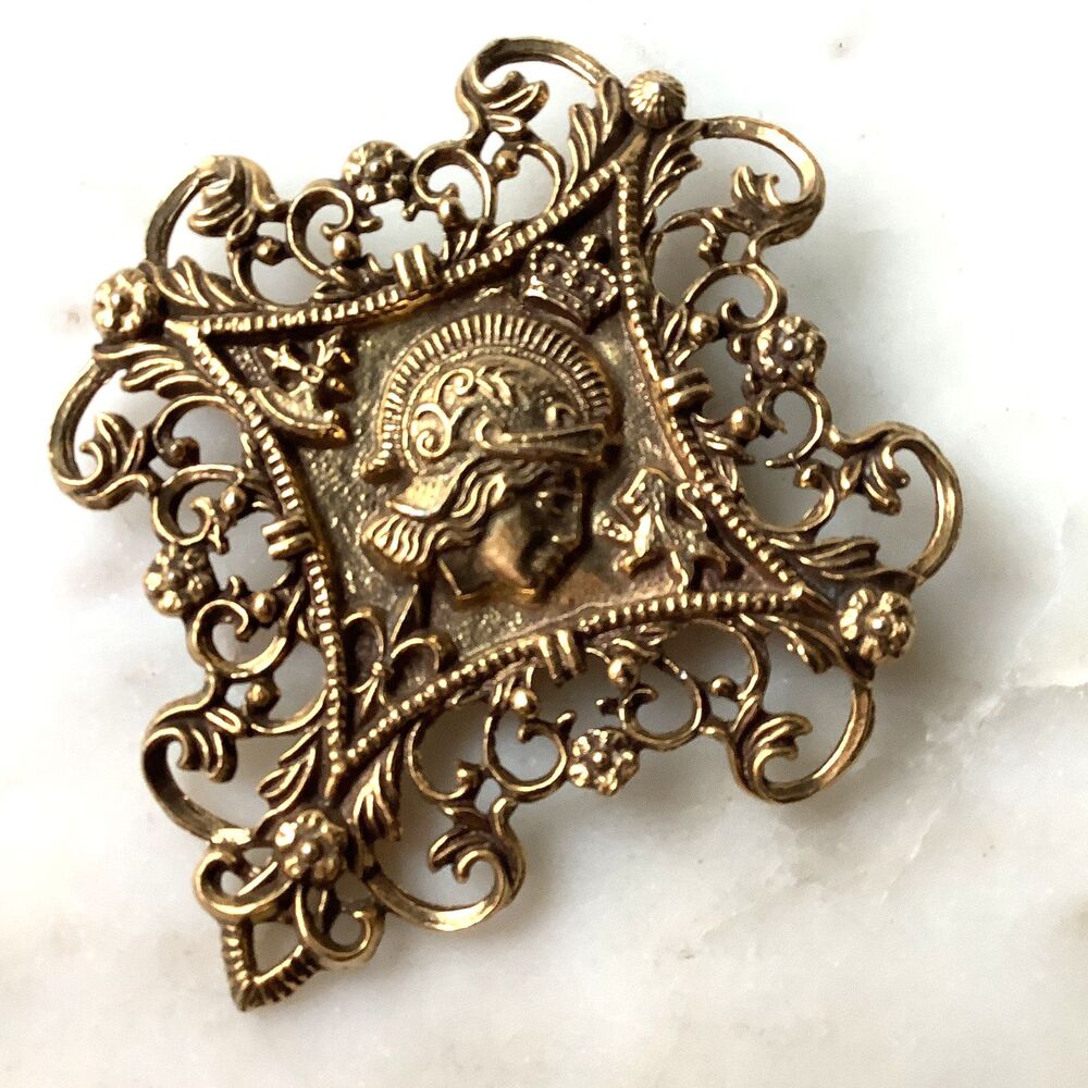 Vintage Brooch Roman Classical Revival Jeanne Oversized Gold Tone Statement Pin